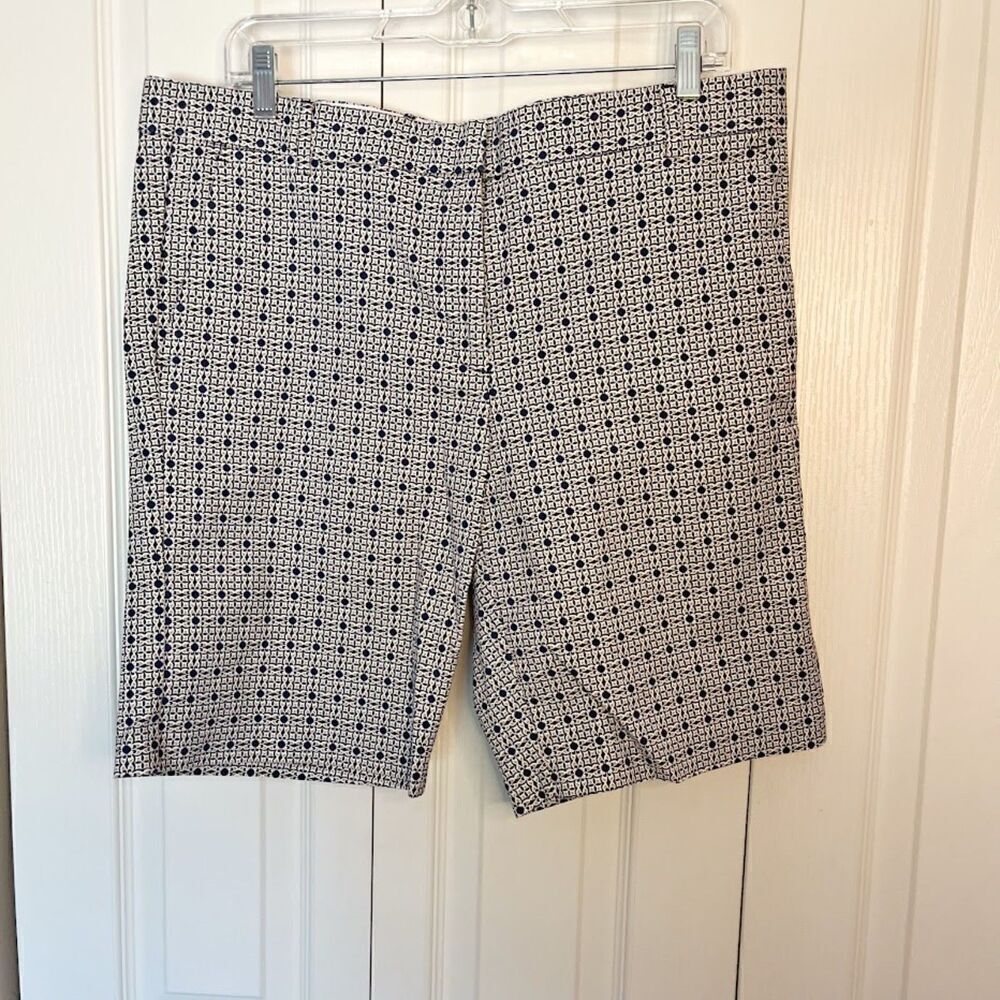 Joe Fresh Hi Rise Stretch Printed Flat Front Pocket Belt Cotton Bermuda Shorts